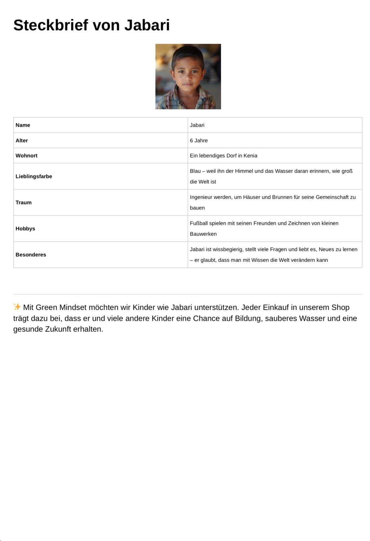 Spende für Jabari